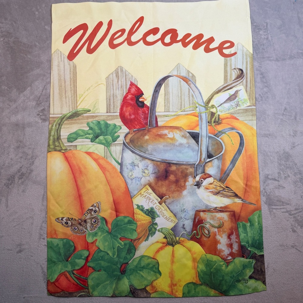 Maday Welcome Garden Flag Fall Harvest Pumpkin Cardinal Bird 28x40 Large Outdoor